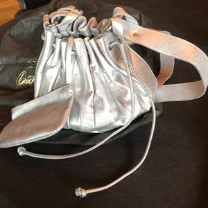 Donald Pliner Silver Leather Bucket Bag